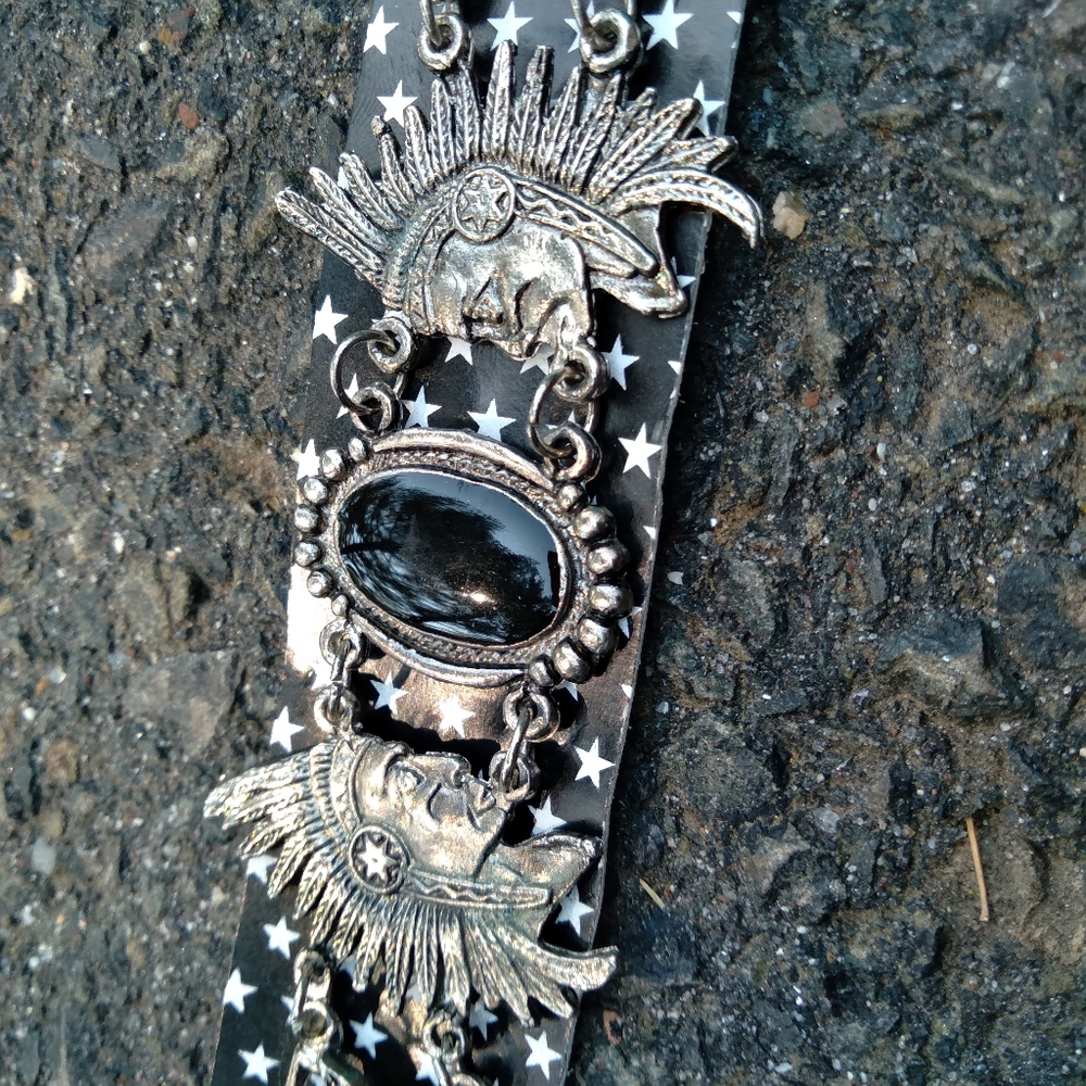 90s vtg black silver color bracelet deadstock